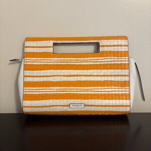 Coach Bleeker Embossed Orange & White Stripe Woven Leather Pocket Clutch